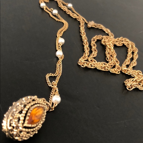 VINTAGE AMBER MARQUIS PENDANT W/PEARLS - Picture 11 of 15